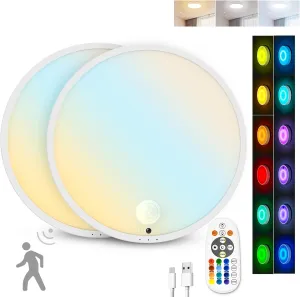 CLAKAP Motion Sensor Ceiling Light, 2Pack Rechargeable Battery Powered Ceiling Light with 15 Color Temperatures, Motion Activated Closet Light with Magnetic Base for Shower Stairs Hallway Porch Garage