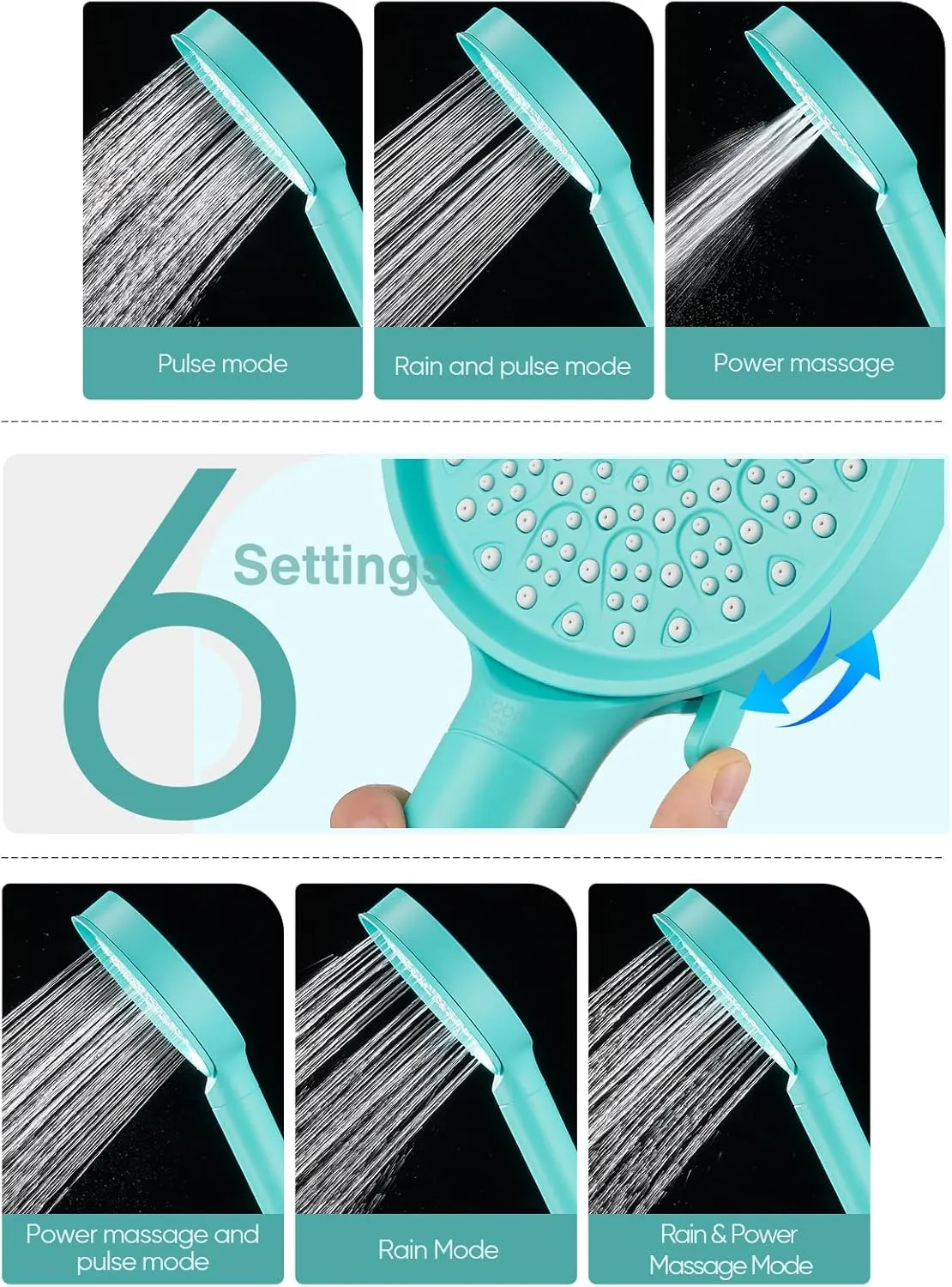 Cobbe Filtered Shower Head with Handheld, High Pressure 6 Spray Mode Showerhead with Filters, Water Softener Filters Beads for Hard Water - Remove Chlorine - Reduces Dry Itchy Skin, Bluish Green