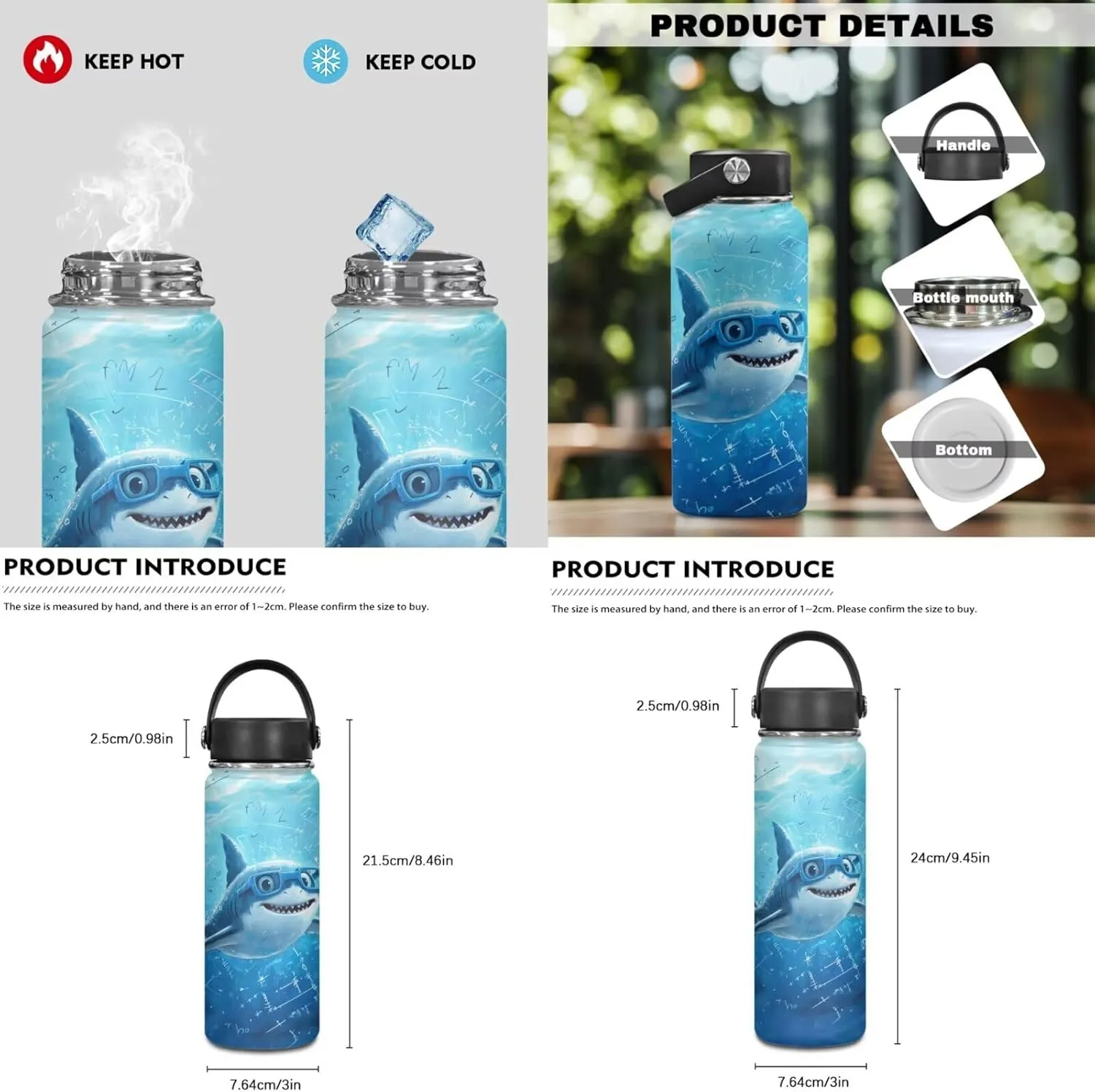 Coldinair Cartoon Shark Back to School Backpacks for Boys Cute Preschool Elementary Middle School Bag Lightweight Student Bookbag Set with Picnic Lunch Box & Pencil Case & Insulated Water Bottle