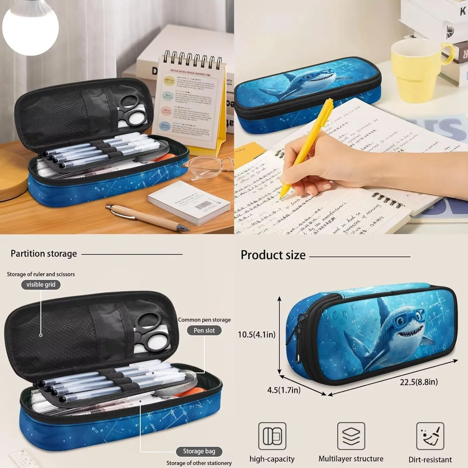 Coldinair Cartoon Shark Back to School Backpacks for Boys Cute Preschool Elementary Middle School Bag Lightweight Student Bookbag Set with Picnic Lunch Box & Pencil Case & Insulated Water Bottle