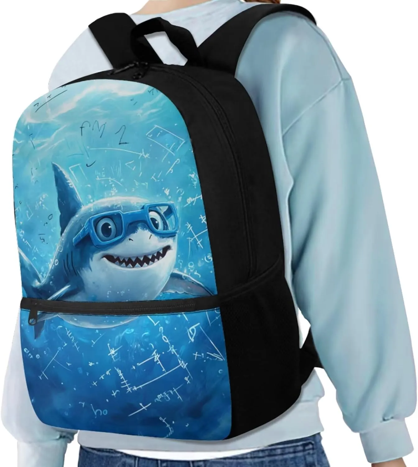 Coldinair Cartoon Shark Back to School Backpacks for Boys Cute Preschool Elementary Middle School Bag Lightweight Student Bookbag Set with Picnic Lunch Box & Pencil Case & Insulated Water Bottle