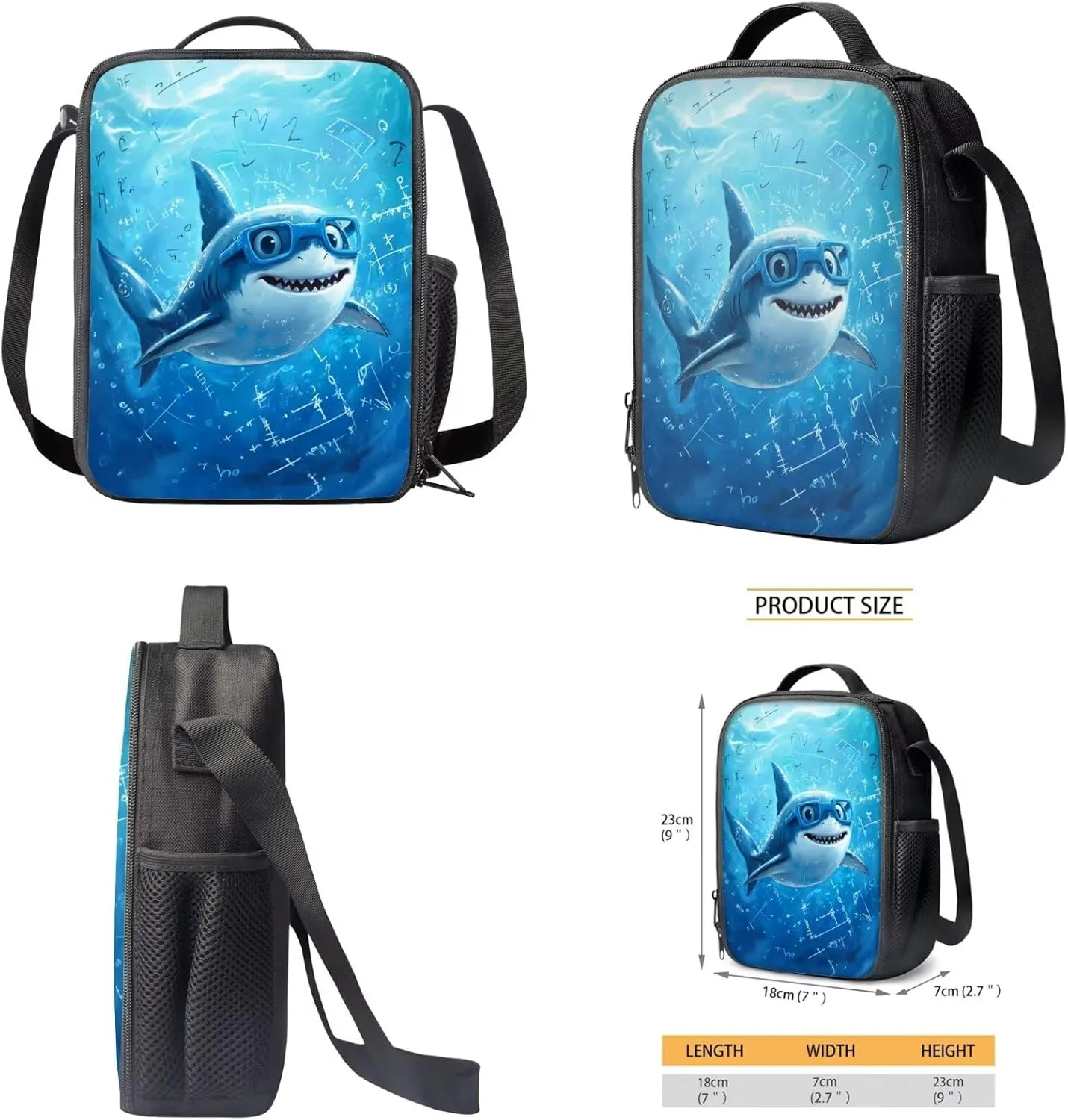 Coldinair Cartoon Shark Back to School Backpacks for Boys Cute Preschool Elementary Middle School Bag Lightweight Student Bookbag Set with Picnic Lunch Box & Pencil Case & Insulated Water Bottle
