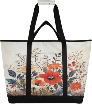 Colorful Flowers Reusable Insulated Lunchbox Cooler Bag, Leakproof Kitchen Grocery Bag Collapsible Portable Cooler Tote Bag for Picnic, Camping, Office, Travel