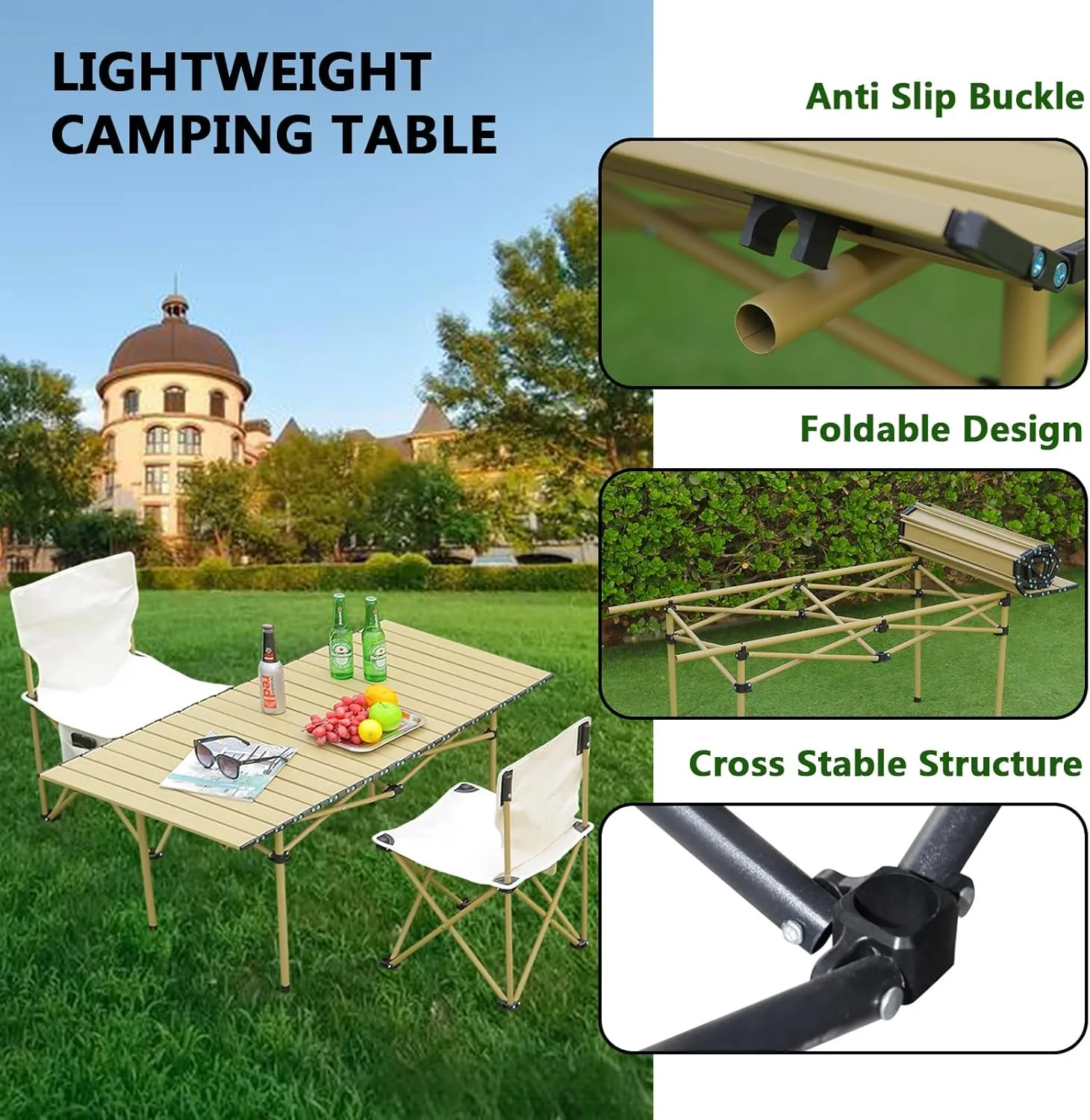 Compact Camping Table, Lightweight Aluminum Folding Table with Carry Bag, Ideal for Picnic, Travel, BBQ, and Outdoor Cooking Light Yellow 95×55×50cm/37×21×19.7in