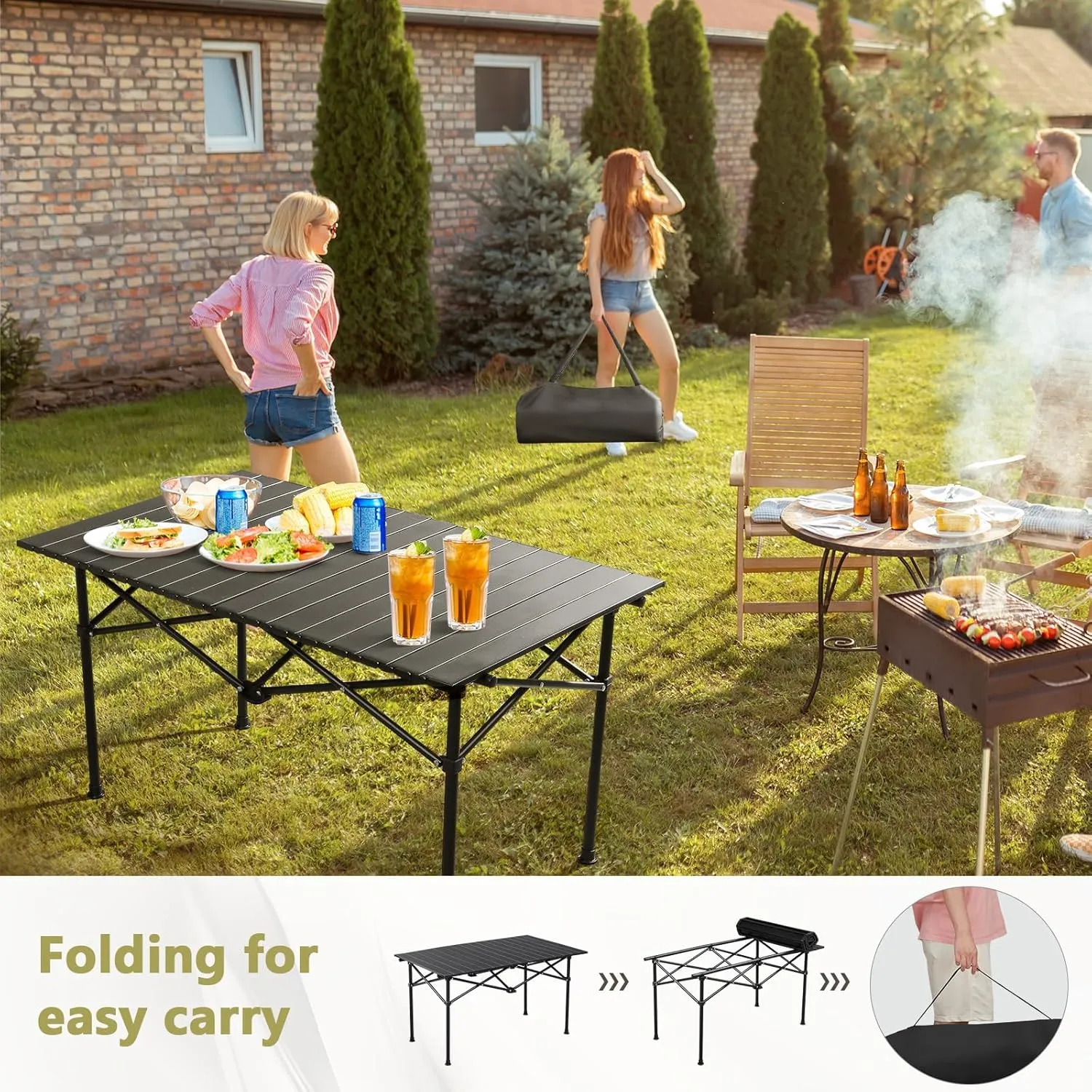 Compact Camping Table, Lightweight Aluminum Folding Table with Carry Bag, Ideal for Picnic, Travel, BBQ, and Outdoor Cooking Light Yellow 95×55×50cm/37×21×19.7in