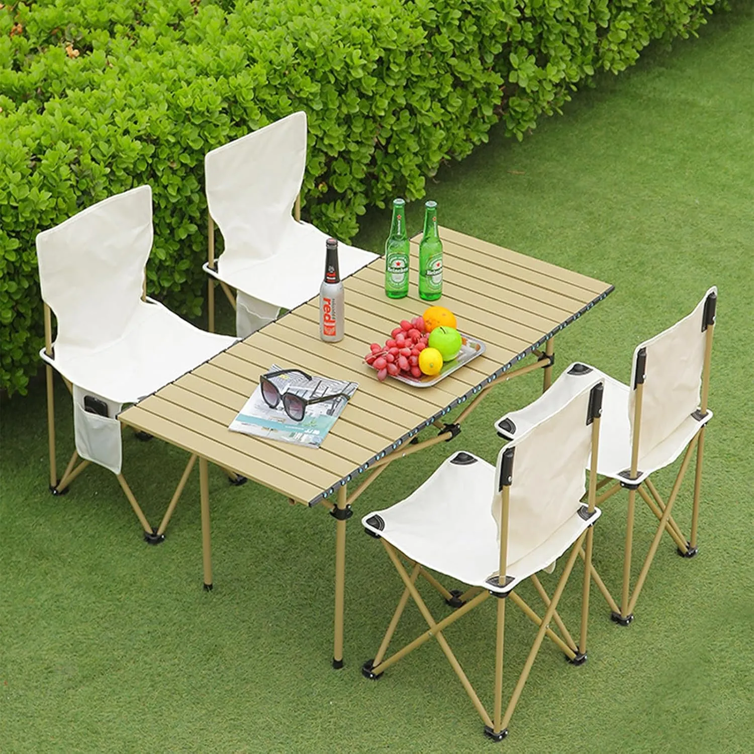 Compact Camping Table, Lightweight Aluminum Folding Table with Carry Bag, Ideal for Picnic, Travel, BBQ, and Outdoor Cooking Light Yellow 95×55×50cm/37×21×19.7in