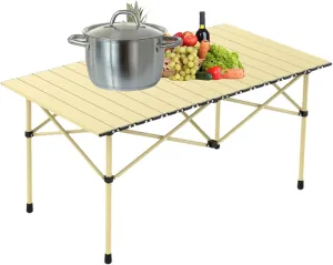 Compact Camping Table, Lightweight Aluminum Folding Table with Carry Bag, Ideal for Picnic, Travel, BBQ, and Outdoor Cooking Light Yellow 95×55×50cm/37×21×19.7in