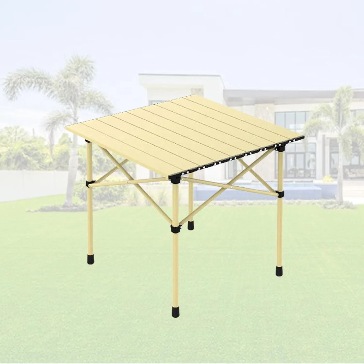 Compact Folding Camping Table, Portable Aluminum Table with Carry Bag, Lightweight Design for Camping, Beach, Travel, and Outdoor Use Light Yellow 50×53×50cm/19.7×20.9×19.7in