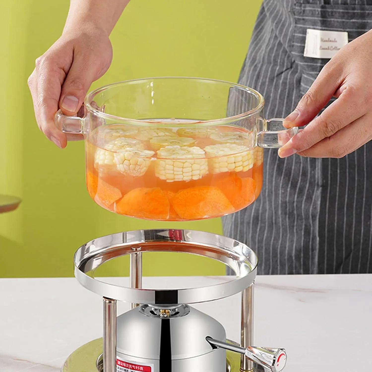 Compact Single - Person Glass Hot Pot with Inflatable Stove for Indoor and Outdoor Use(BN,Basic)