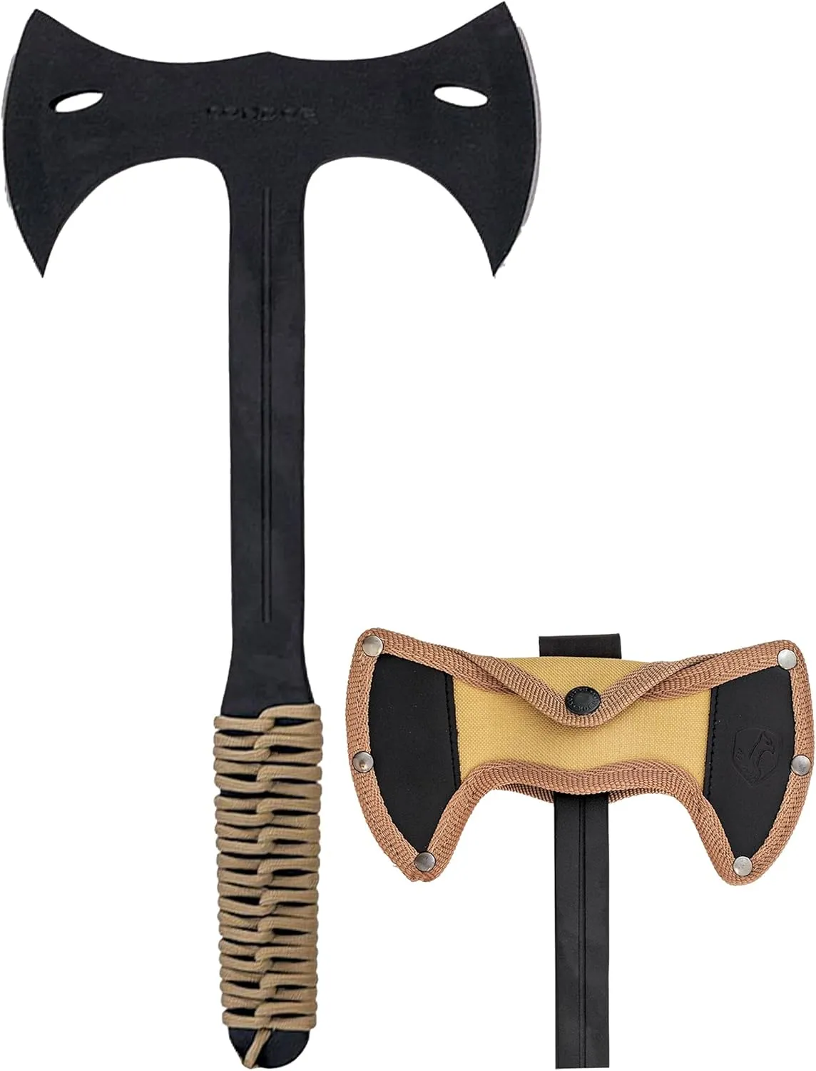 Condor Tool & Knife Throwing Axe Double Bit - 1075 High Carbon Steel - Solid Felling Axe with Canvas with Leather Belt Loop Sheath - Steel Handle Wrapped in Paracord - 7in Blade - 26.8oz