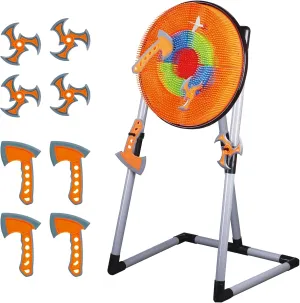 Contixo TS1 Axe Throwing Target Set for Kids & Adults – 2-in-1 Bristle Dartboard Game with 4 Foam Axes & 3 Triangle Darts, Safe Indoor & Outdoor, Portable, Durable, Family Fun Toy