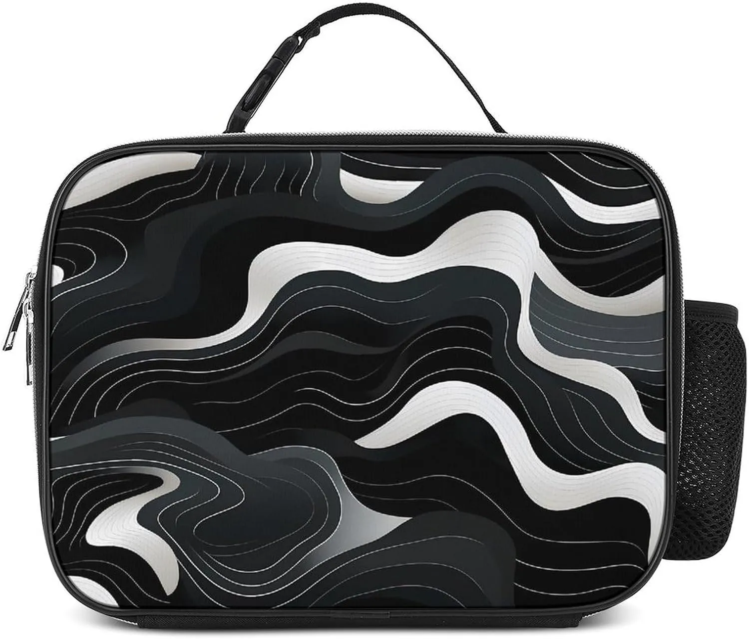 Contour Topography Map Pattern Insulated Lunch Tote Bag with Handle Travel Portable Lunch Box Container for Work Picnic