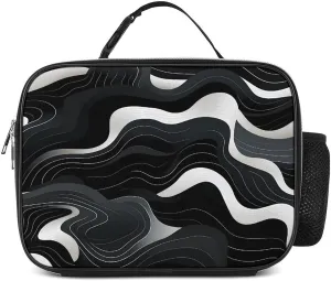 Contour Topography Map Pattern Insulated Lunch Tote Bag with Handle Travel Portable Lunch Box Container for Work Picnic