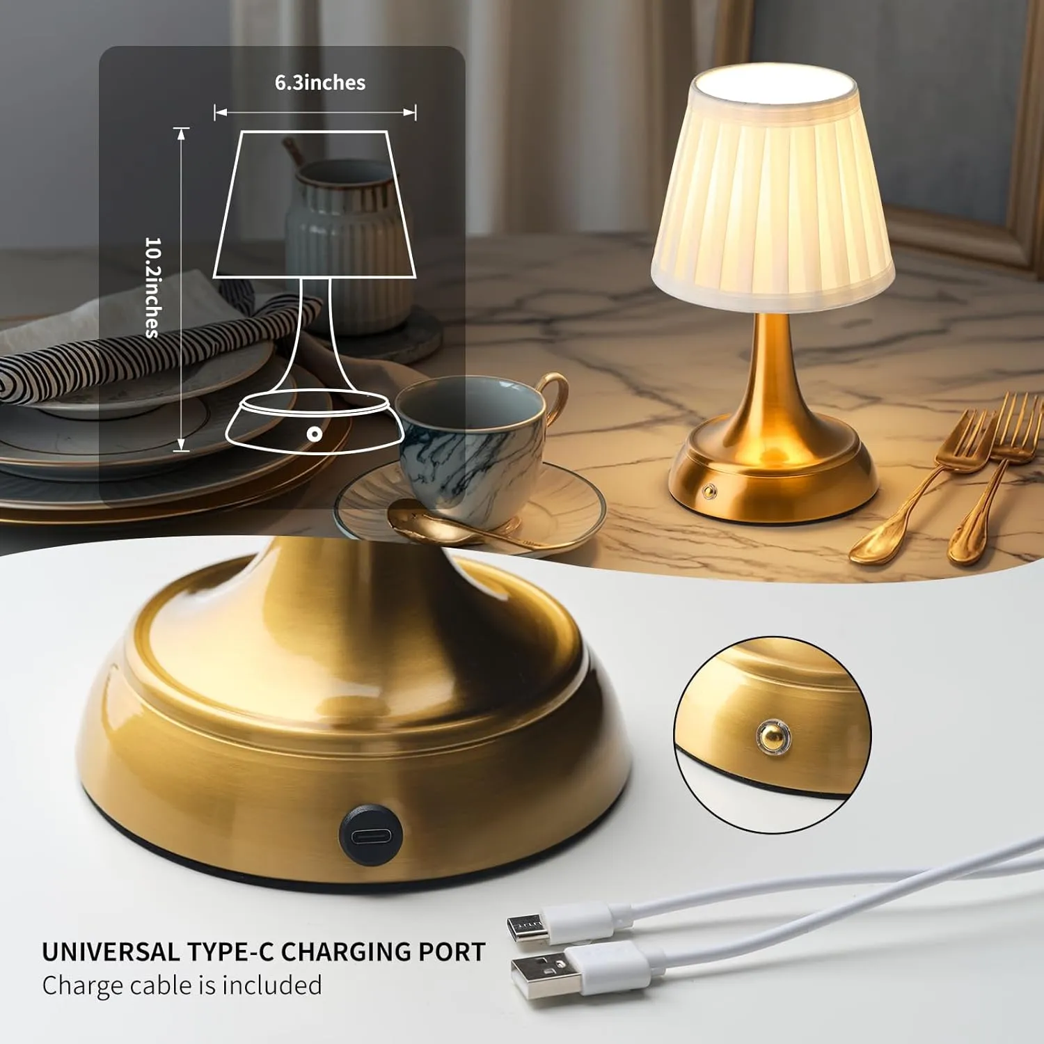 Cordless LED Table Lamp, Modern Portable Rechargeable Battery Operated Desk Lamp Small Shower Lamp with Touch Dimmable Switch and Fabric Lamp Shade for Bedroom/Restaurant/Bedside/Nightstand/Bar