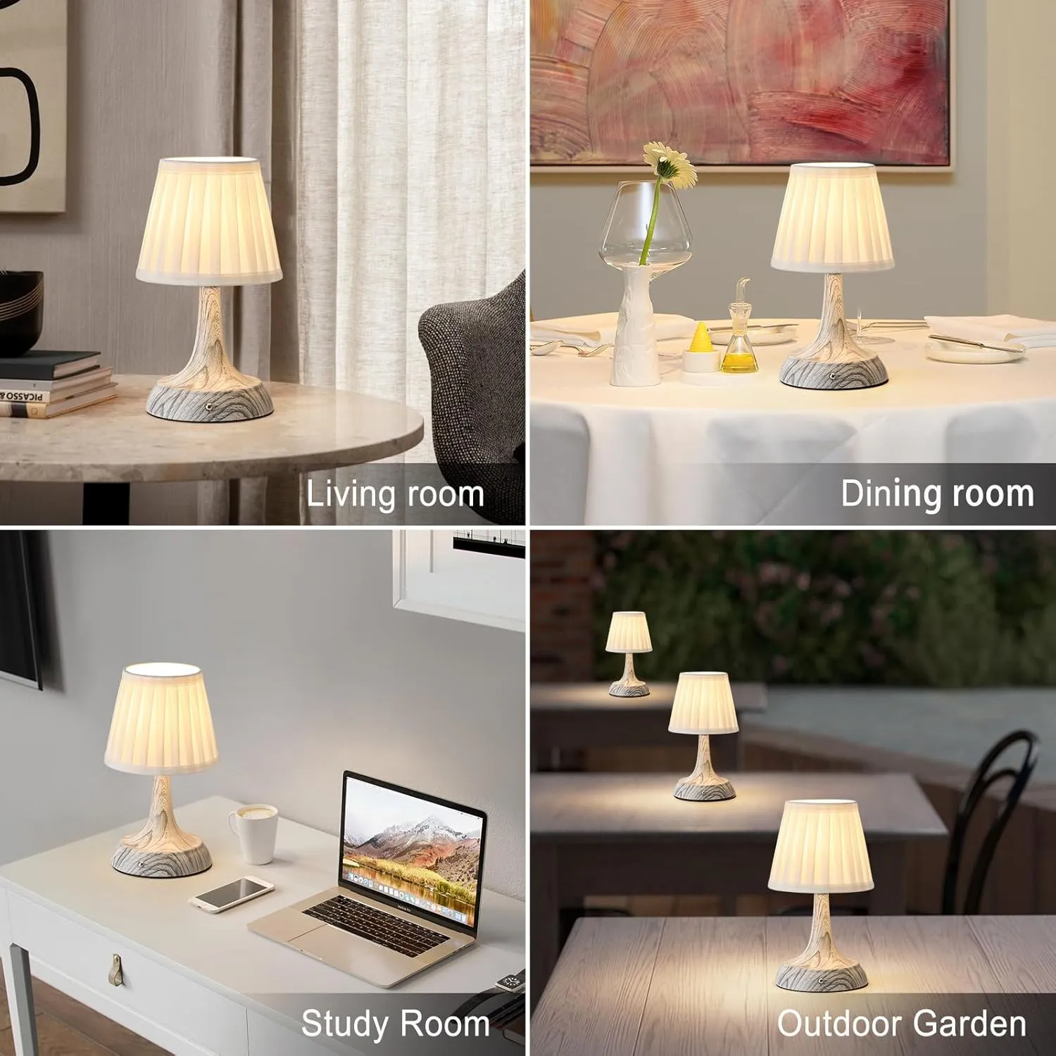 Cordless LED Table Lamp, Modern Portable Rechargeable Battery Operated Desk Lamp Small Shower Lamp with Touch Dimmable Switch and Fabric Lamp Shade for Bedroom/Restaurant/Bedside/Nightstand/Bar