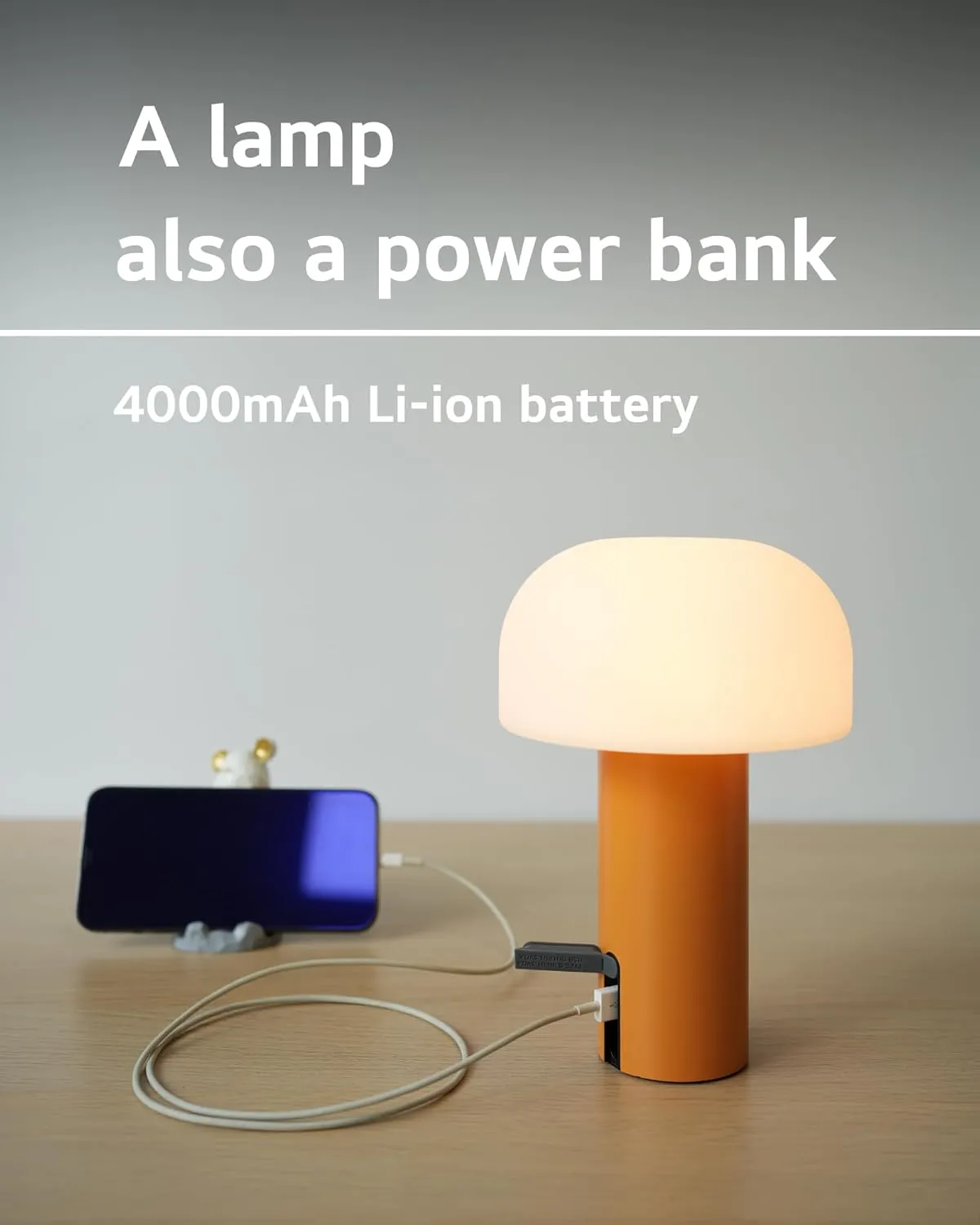 Cordless Mushroom Table Lamp, Waterproof Shower Lamp, Battery Operated Table Lamp Rechargeable, Touch Dimmable Night Light for Bedroom/Patio/Camping/Dinning/Outdoor (Orange)