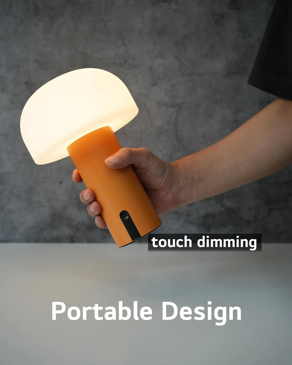 Cordless Mushroom Table Lamp, Waterproof Shower Lamp, Battery Operated Table Lamp Rechargeable, Touch Dimmable Night Light for Bedroom/Patio/Camping/Dinning/Outdoor (Orange)