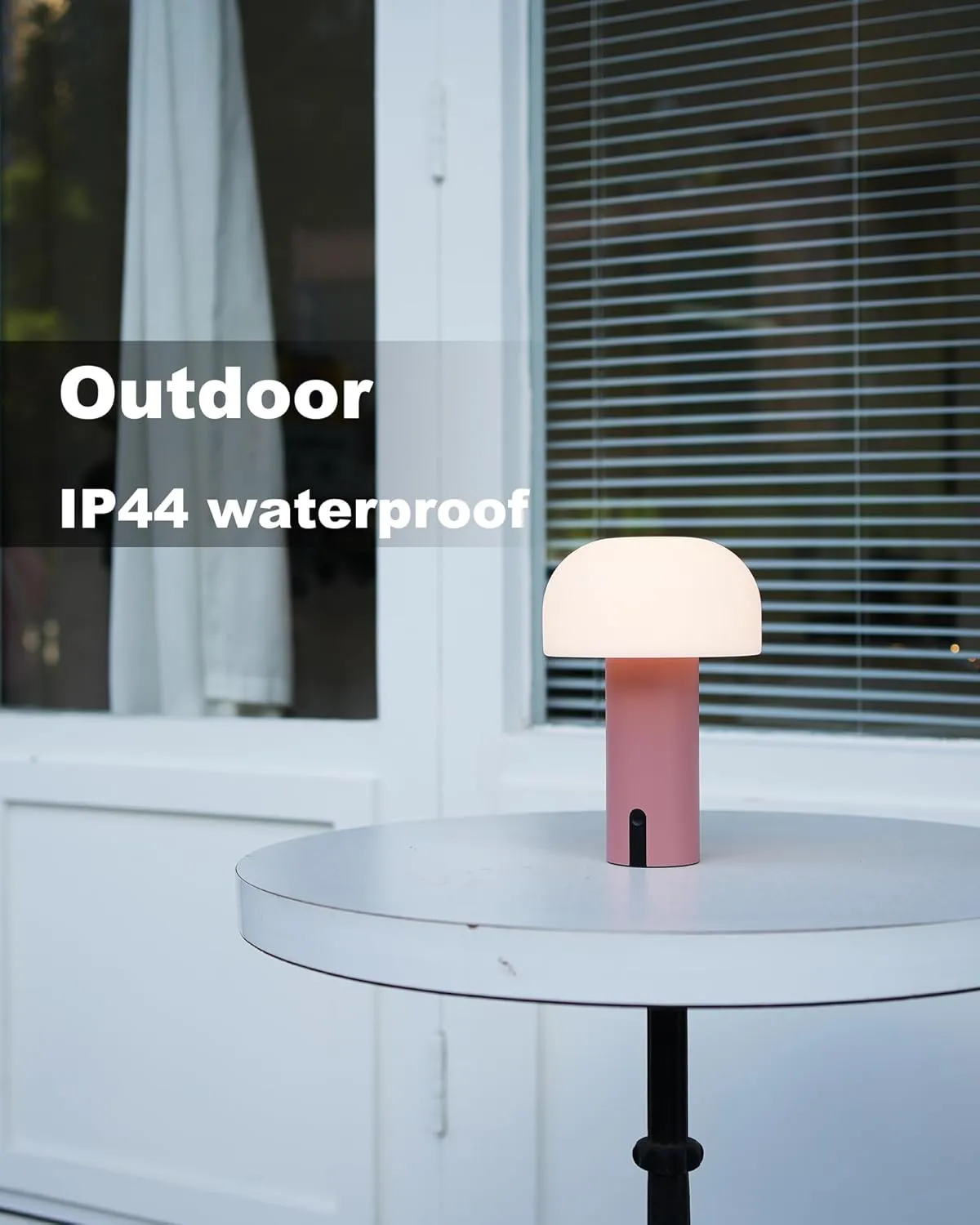 Cordless Mushroom Table Lamp, Waterproof Shower Lamp, Battery Operated Table Lamp Rechargeable, Touch Dimmable Night Light for Bedroom/Patio/Camping/Dinning/Outdoor (Pink)