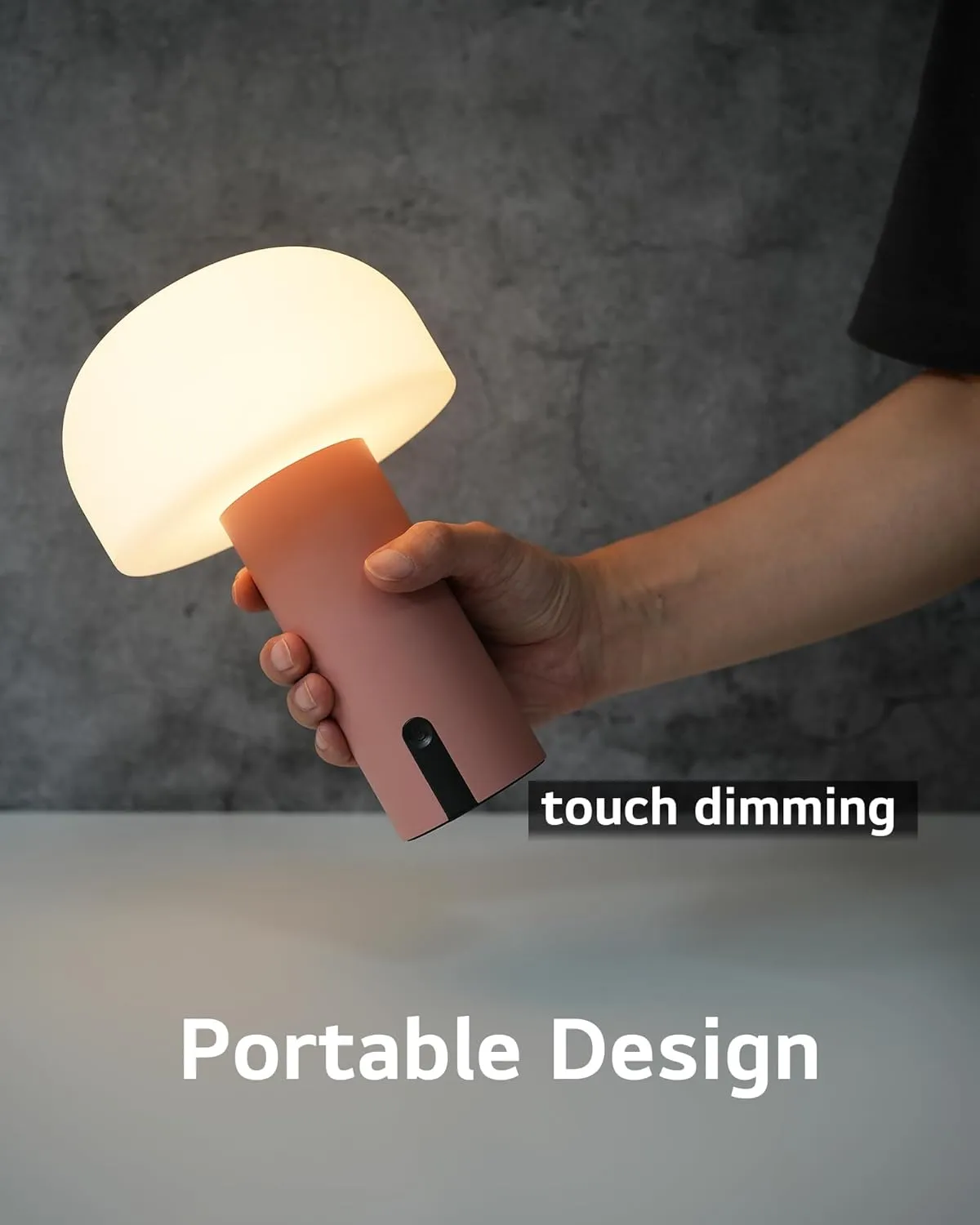 Cordless Mushroom Table Lamp, Waterproof Shower Lamp, Battery Operated Table Lamp Rechargeable, Touch Dimmable Night Light for Bedroom/Patio/Camping/Dinning/Outdoor (Pink)