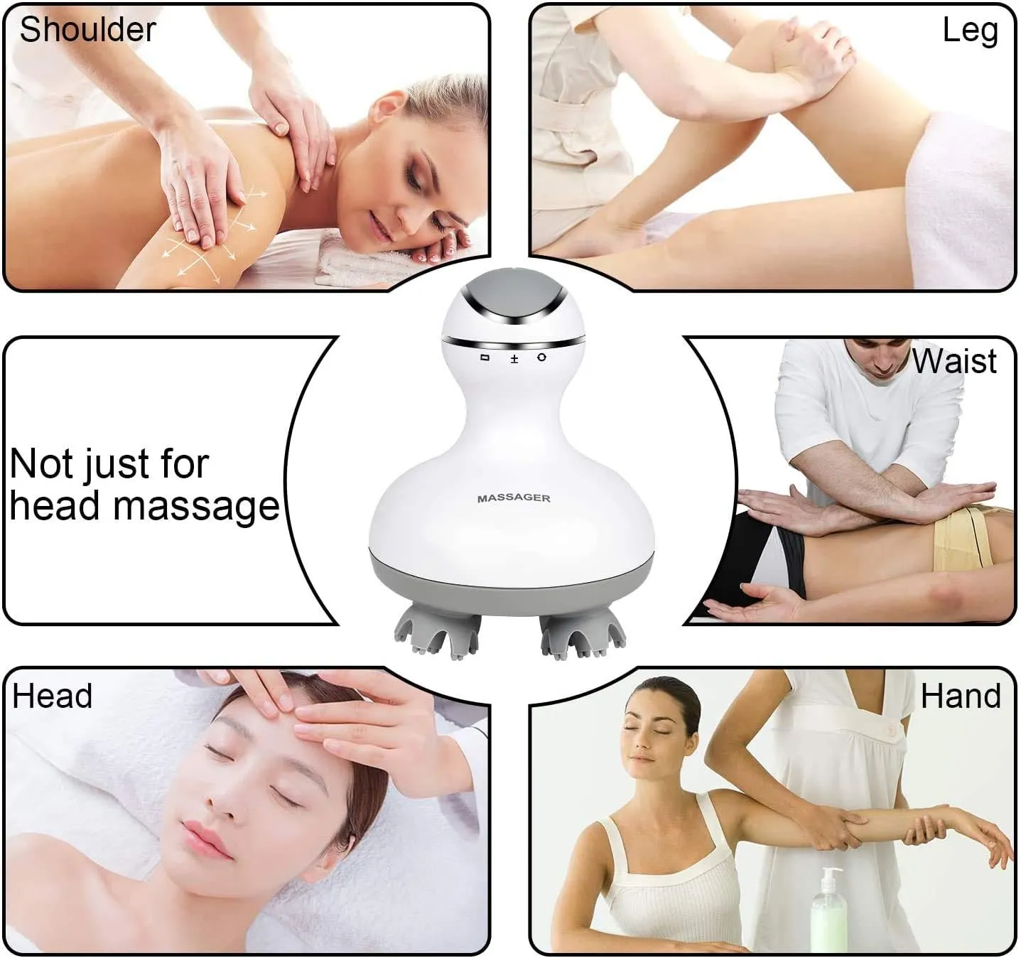 cotsoco Electric Scalp Head Massager, Scalp Hair Massage Waterproof Head Massager with 4 Heads 84 Nodes for Hair Growth and Stress Release Massage White