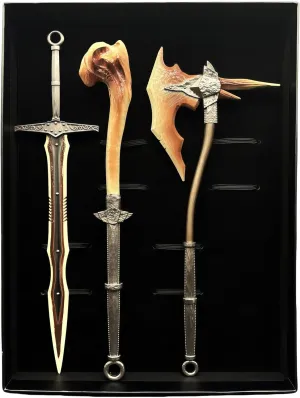 crafthand Handmade Game Set of 3 Skyrim Box Authentic Metal Weapon Dragon Bone War Hammer Greatsword Giant Axe Collection Cosplay Prop Desktop Decoration