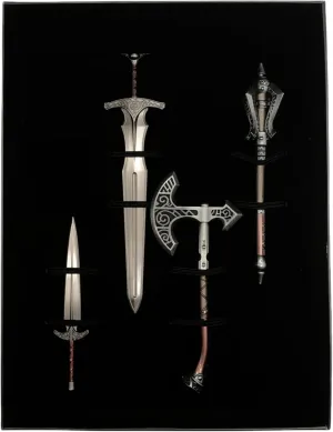 crafthand Skyrim Weapon 4 in 1 Pack Steel Sword Steel Giant Axe Steel Hammer Steel Dagger Metal Game Weapon Collectible Desktop Decoration Keychain BJDs