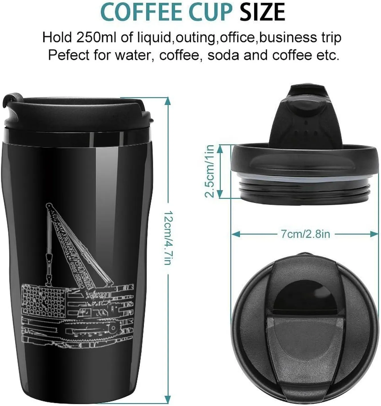 Crane Operator American Flag Travel Coffee Mug Reusable Coffee Cup Tumbler Cup with Lid for Men Women 250ml