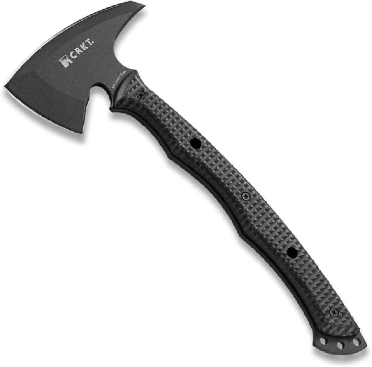 CRKT Kangee Tomahawk with Sheath: T-Hawk with Spike, Black Powder Coated High Carbon Blade, Checkered Handle Scales, Molle Compatible Sheath 2725