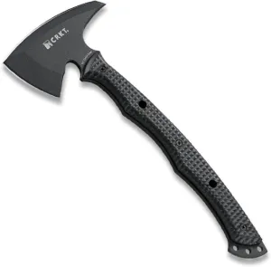 CRKT Kangee Tomahawk with Sheath: T-Hawk with Spike, Black Powder Coated High Carbon Blade, Checkered Handle Scales, Molle Compatible Sheath 2725