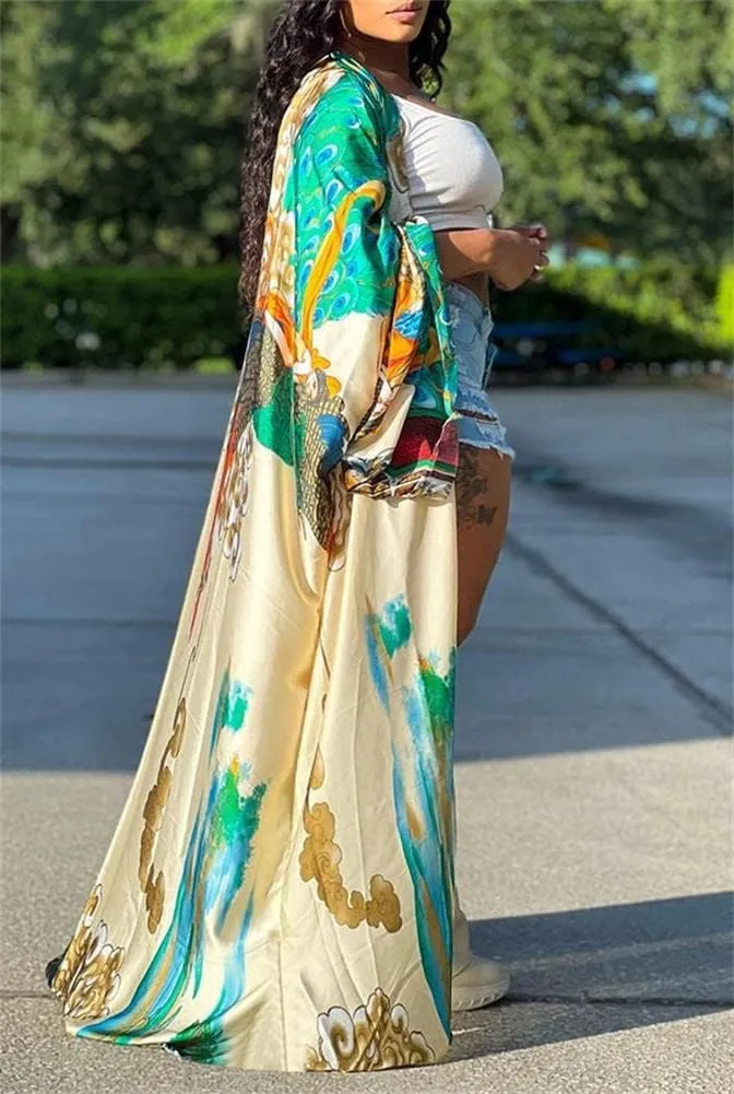 cu4eve Summer Cardigan For Women Lightweight Satin Open Front Long Kimono Swimsuit Cover Ups Silk Robe Plus Size