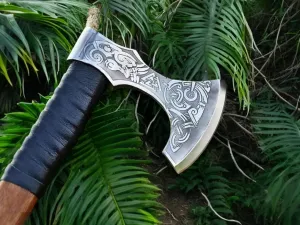 Custom Gift Hand Forged Carbon Steel Viking Axe with Ash Wood Shaft