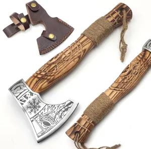 Custom Handmade Carbon Steel Real Viking Axe Hatchet,Camping Axe, Birthday Gift for him, Leather Wrapped Handle and Leather Sheath ((FM 22))