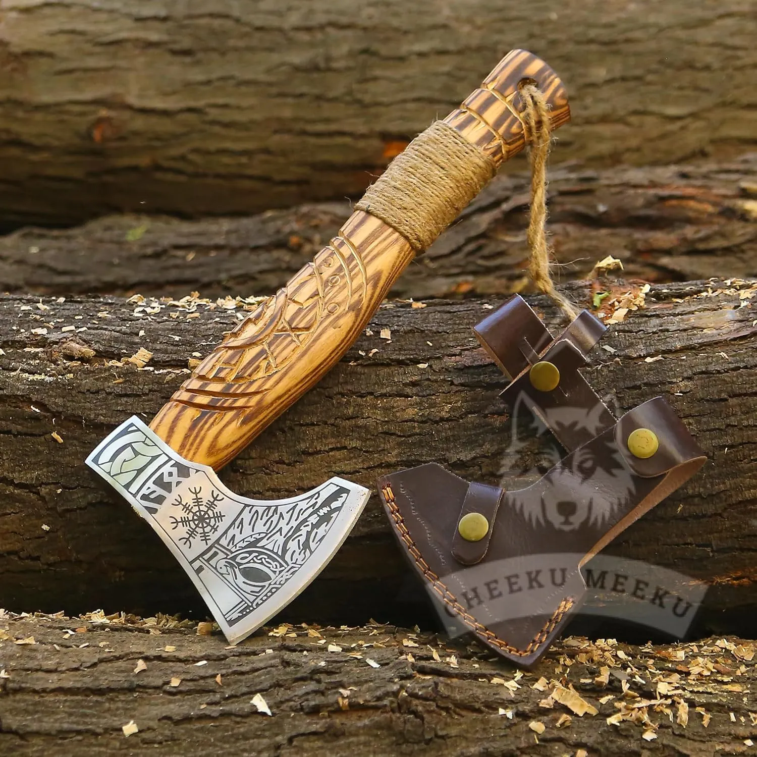 Custom Handmade Carbon Steel Real Viking Axe Hatchet,Camping Axe, Birthday Gift for him, Leather Wrapped Handle and Leather Sheath ((FM 22))