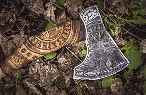 Custom Handmade Carbon Steel Viking Axe,Valentine's Day Gift, Birthday Gift for him, Leather Wrapped Handle and Leather Sheath (KH-005)