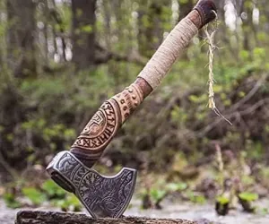 Custom Handmade Carbon Steel Viking Axe,Valentine's Day Gift, Birthday Gift for him, Leather Wrapped Handle and Leather Sheath (KH-005)