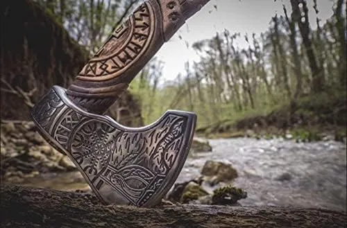 Custom Handmade Carbon Steel Viking Axe,Valentine's Day Gift, Birthday Gift for him, Leather Wrapped Handle and Leather Sheath (KH-005)