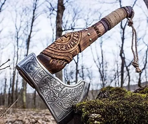 Custom Handmade Carbon Steel Viking Axe,Valentine's Day Gift, Birthday Gift for him, Leather Wrapped Handle and Leather Sheath (KH-005)