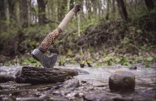 Custom Handmade Carbon Steel Viking Axe,Valentine's Day Gift, Birthday Gift for him, Leather Wrapped Handle and Leather Sheath (KH-005)
