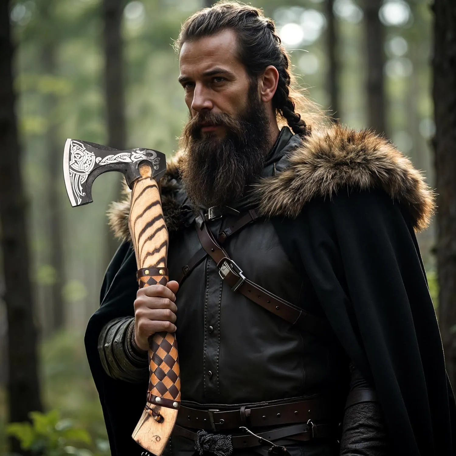 Custom Handmade Gift Viking Axe Carbon Steel Bushcrafting Axe Hunting Valhalla Axe with Leather Sheath Camping Bearded Hatchets Blacksmith Hunting Axe (VK-Ax-1)