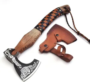 Custom Handmade Gift Viking Axe Carbon Steel Bushcrafting Axe Hunting Valhalla Axe with Leather Sheath Camping Bearded Hatchets Blacksmith Hunting Axe (VK-Ax-1)