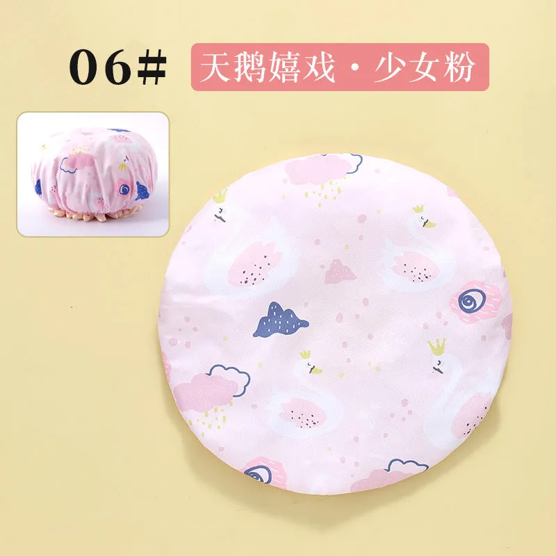 Cute Cartoon Double-Layer Waterproof Shower Cap