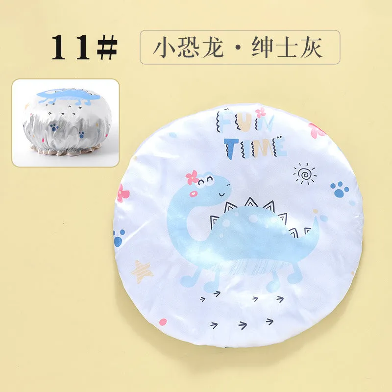 Cute Cartoon Double-Layer Waterproof Shower Cap