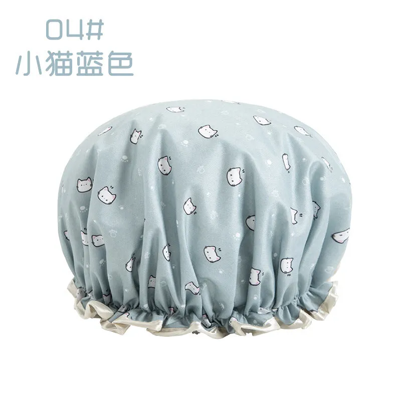 Cute Cartoon Double-Layer Waterproof Shower Cap