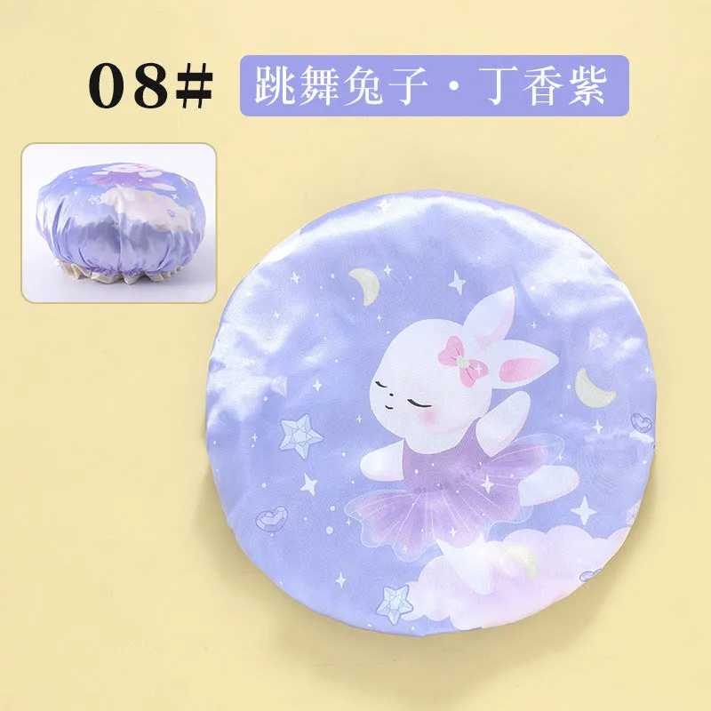 Cute Cartoon Double-Layer Waterproof Shower Cap