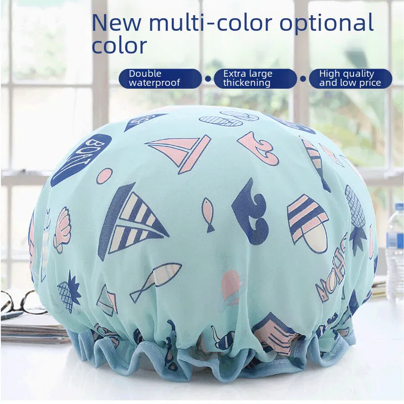Cute Cartoon Double-Layer Waterproof Shower Cap
