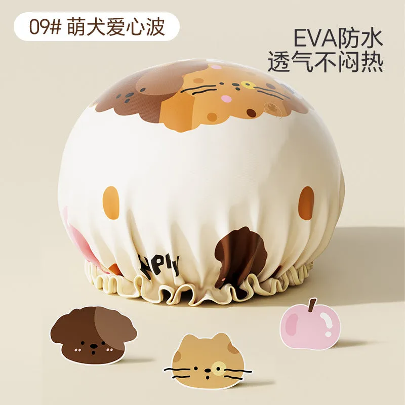 Cute Cartoon Double-Layer Waterproof Shower Cap
