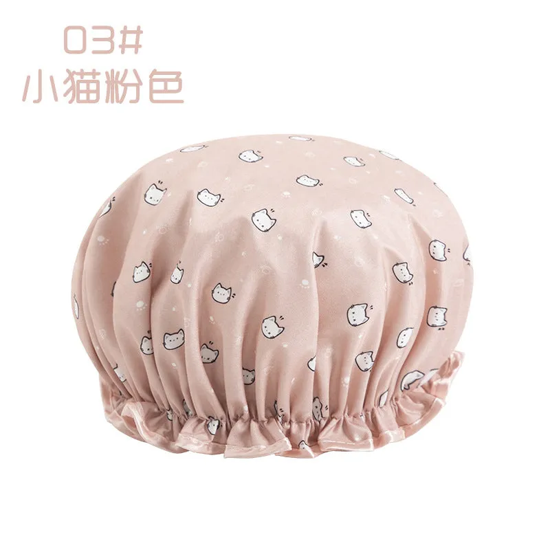 Cute Cartoon Double-Layer Waterproof Shower Cap