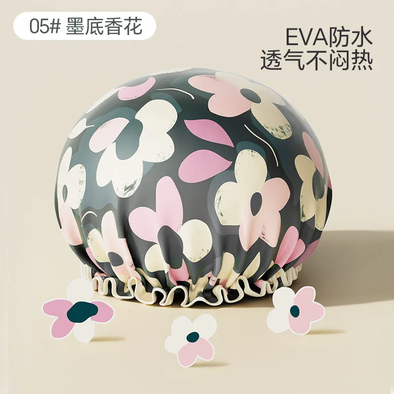 Cute Cartoon Double-Layer Waterproof Shower Cap