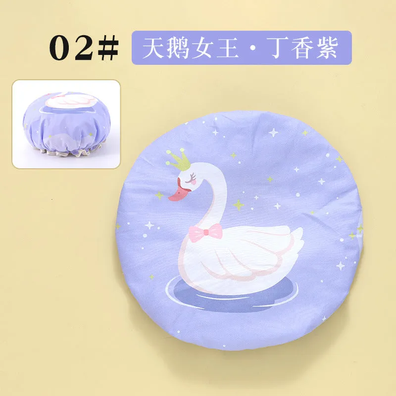 Cute Cartoon Double-Layer Waterproof Shower Cap