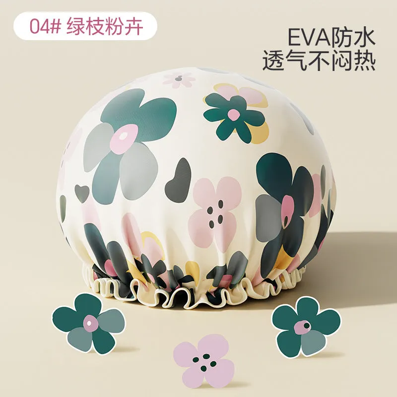 Cute Cartoon Double-Layer Waterproof Shower Cap